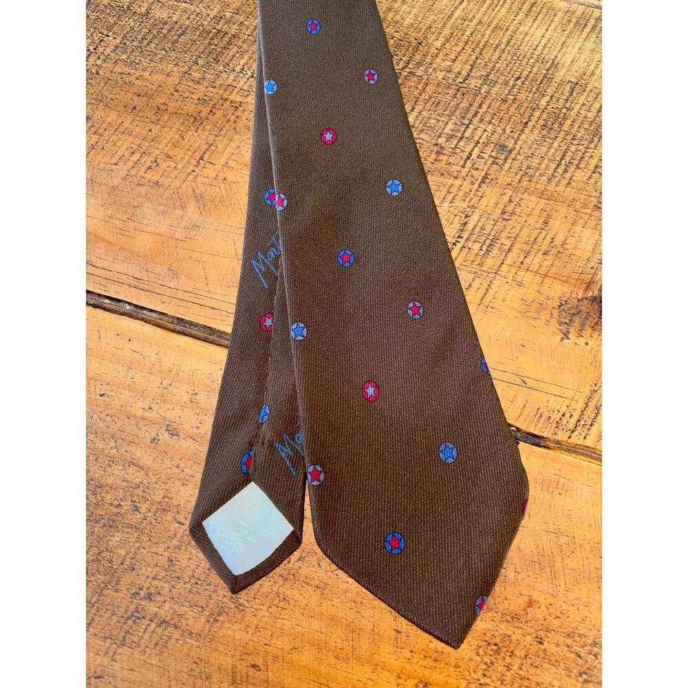 Mens Claude Montana Paris 100% Silk Brown‎ Star Design Tie - Picture 3 of 8